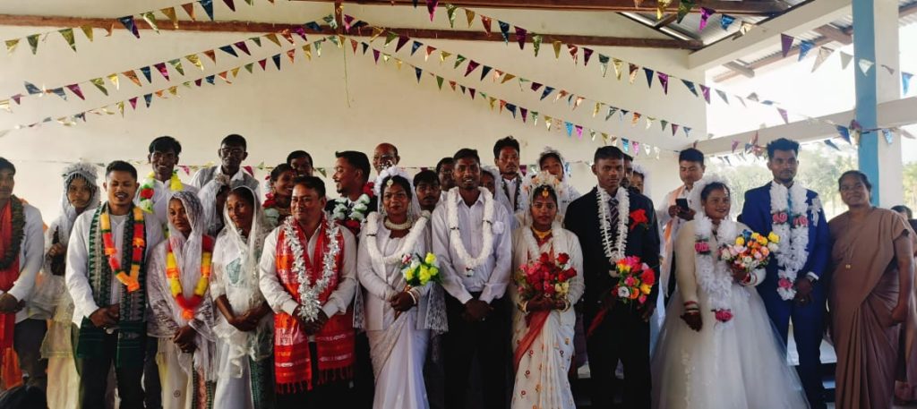 Twelve couples from diverse tribal communities, including Adivasis, Boros, and Santals, received the sacrament of marriage at Saralpara under Dotma Parish.