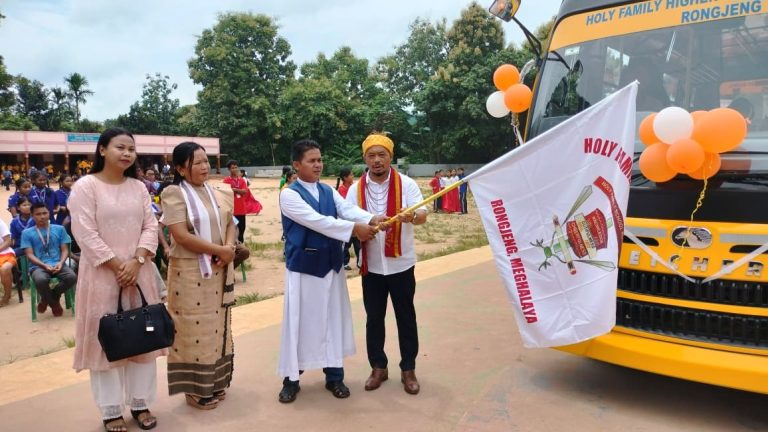 New School Bus Flagged Off at Holy Family School, Rongjeng